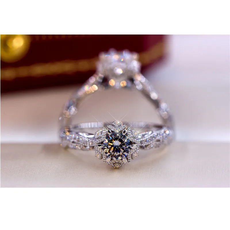 CC Wedding Rings For Women Silver Color Hollow Flower Shape Cubic Zirconia Vintage Fine Jewelry Bridal Promise Bague CC3135