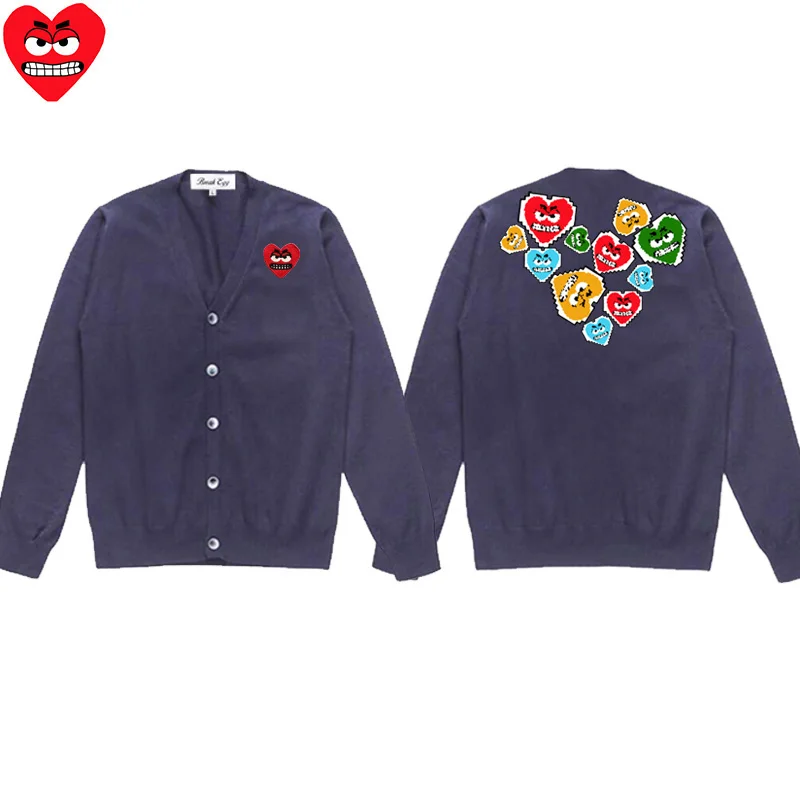 Little Love Printing Men Cardigan Cotton Cool Snag Heart Embroidery V-Neck Single Breasted Long Sleeves Autumn Fit Sweater