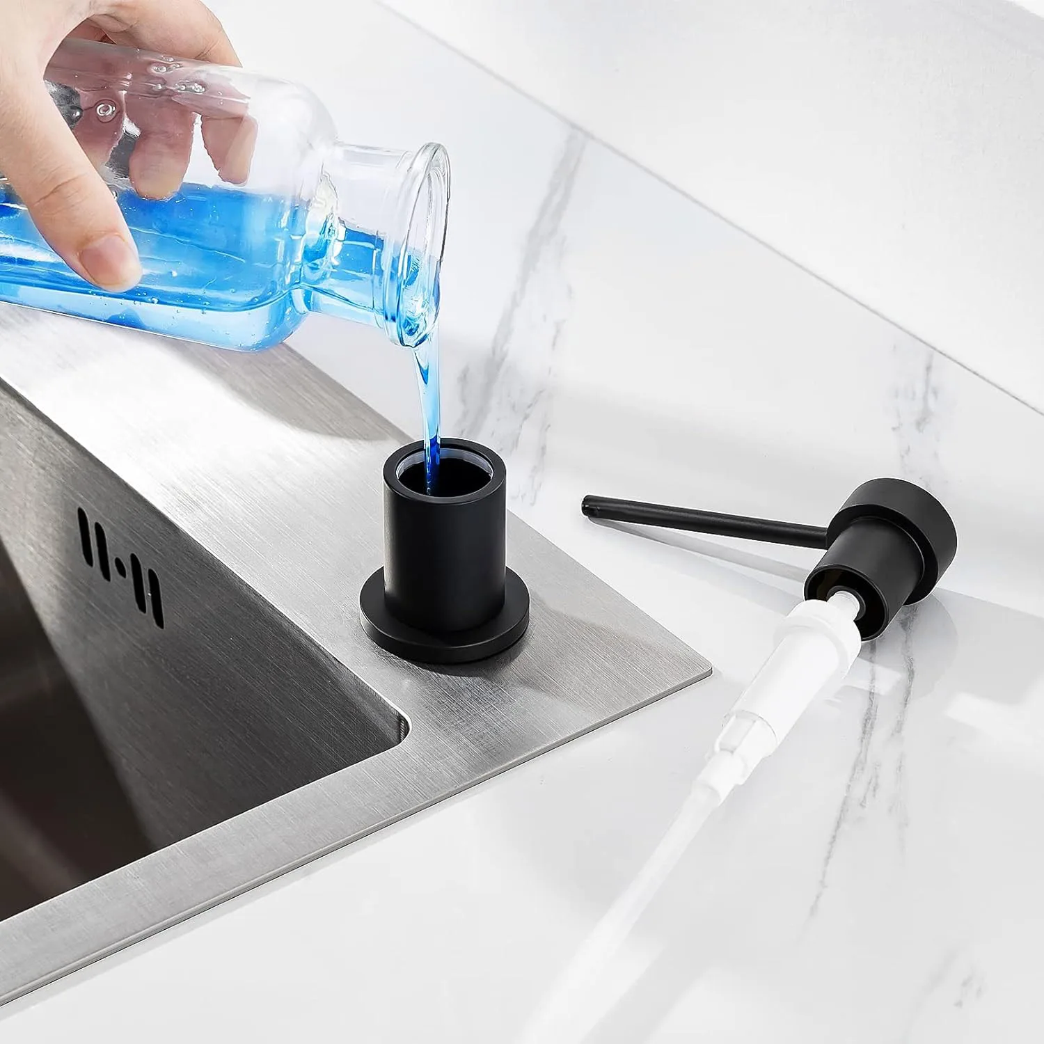 Modern Brass Built-in Soap Dispenser for Kitchen Sink – Refillable 17oz Bottle, Spot-Resistant Finish