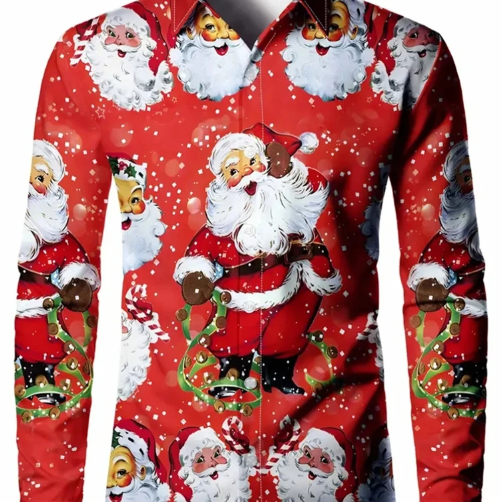 

Men's Shirts Christmas Long Sleeved Shirts Santa Claus Printed Fashionable Holiday Full Dress Shirts Holiday Gifts Men's Tops