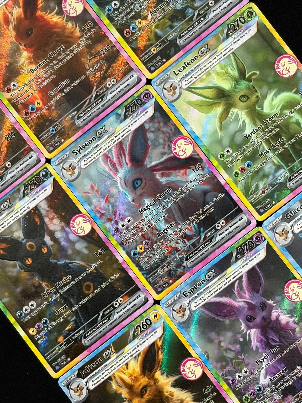 بطاقات البوكيمون Umbreon Sylveon Leafeon Eeveelution سلسلة العالم الحقيقي بطاقات تداول هولو النادرة الإبداع بطاقات البوكيمون PTCG هدية