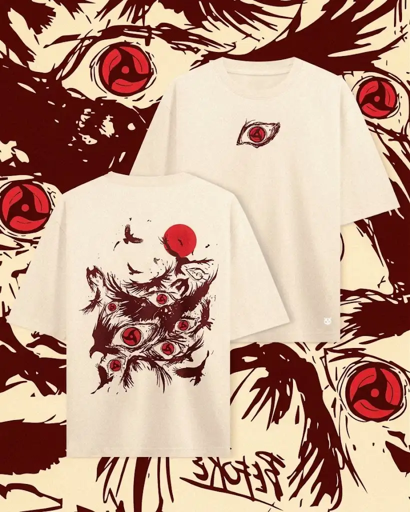 Popular Anime Uchiha Itachi Writing Wheel Front Back Printed Short Sleeve T-shirt Japanese Anime Loose Couple Casual Top