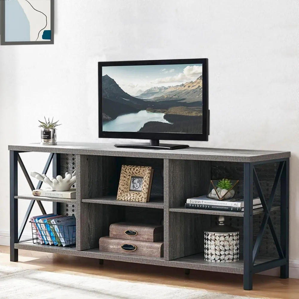 

Rustic Entertainment Center for 65 Inch TV, Industrial Wood TV Stand with Media Cabinet Storage, Farmhouse Metal Television