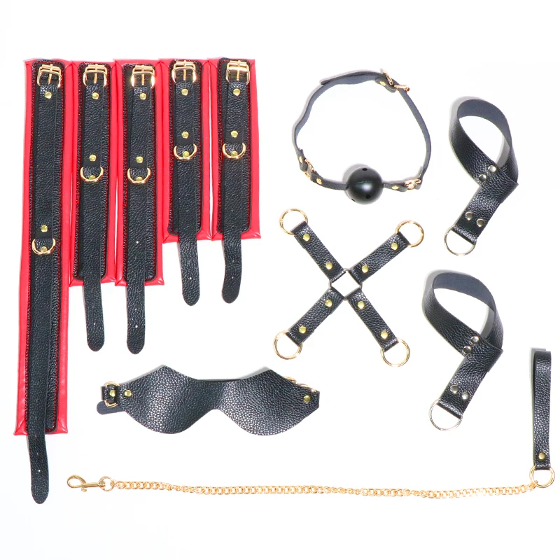 BDSM الجلود الناعمة ضبط النفس 8 قطع مجموعة الأصفاد المثيرة للأزواج البديل إغاظة الرقيق عبودية لعب الأدوار SP الإيدز الجنس #4