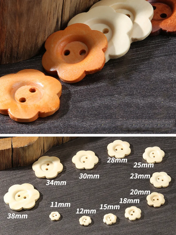 100 szt. Drewniany guzik z kwiatowym wzorem Idealny do kardiganów i koszul Ekologiczny 2-otworowy guzik Akcesoria do szycia Hurtownia — zdjęcie 3