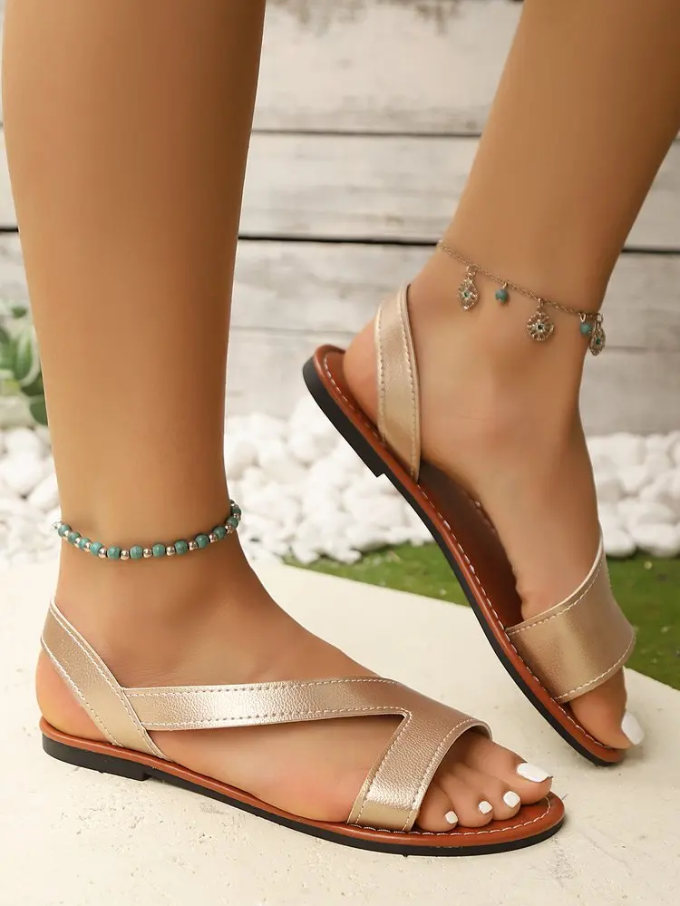 Damen-Mode-Flachsandalen mit Slingback und offener Zehenpartie für den Sommer, Strand, Freizeit, bequemes Gehen, stilvolle, atmungsaktive Damenschuhe mit Sohle – Detail 12