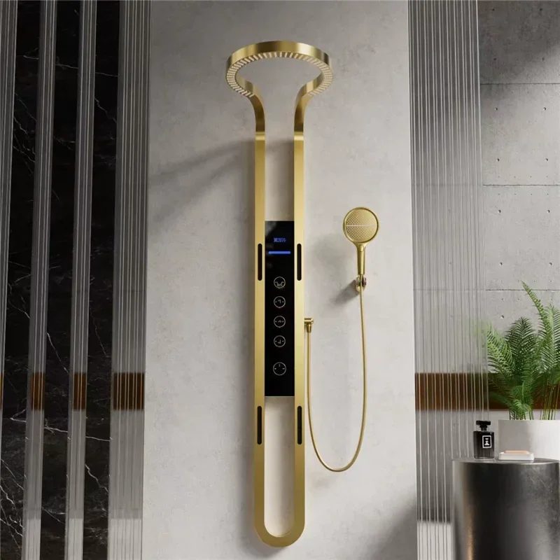 Multifunction Brushed Gold Bathroom Shower Faucet Gray BrassRainfall Shower Faucet Ceiling Thermostatic White Bath Shower Mixer