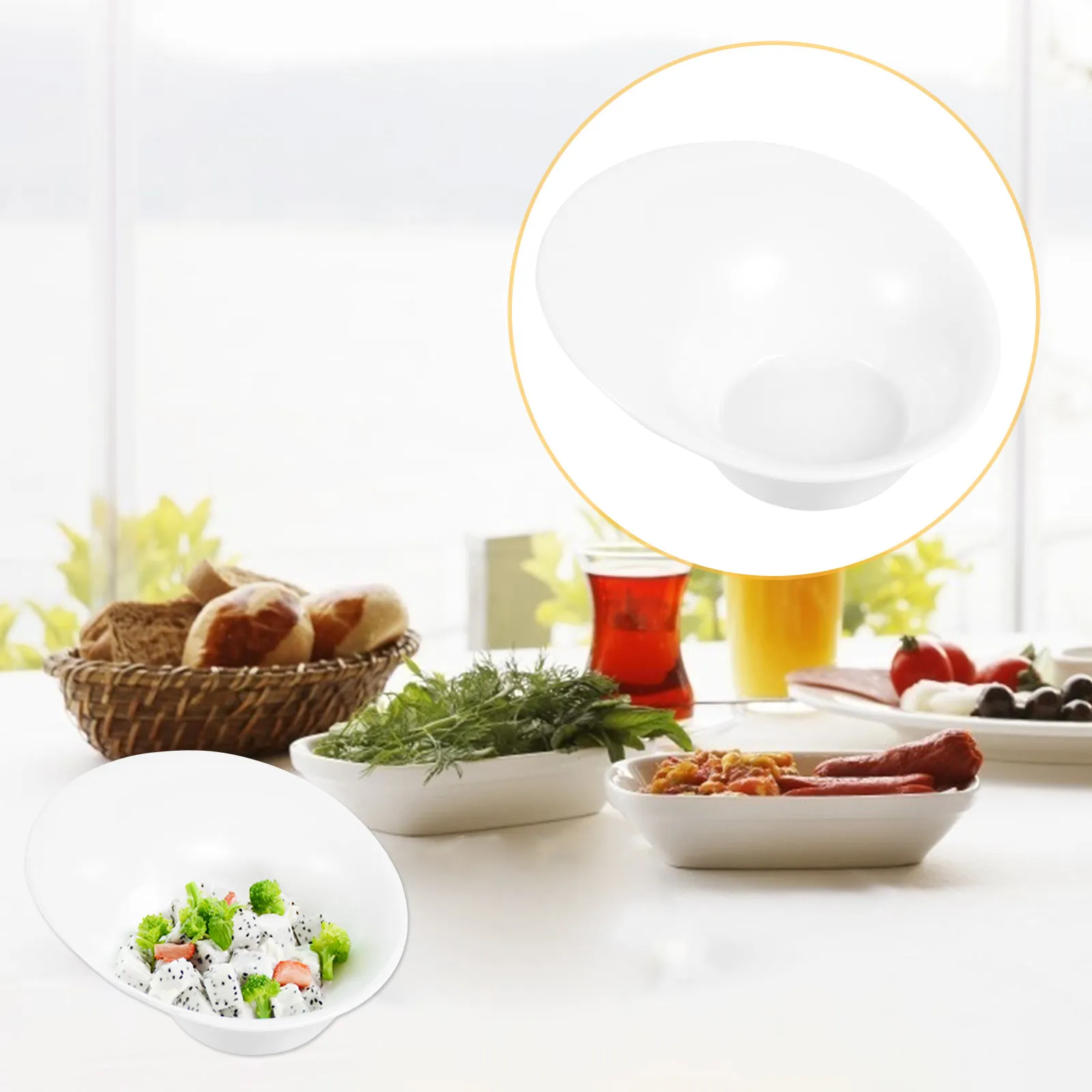 

1Pcs Salad Bowl Ceramic Creative Oblique Bowl 8 Inches Smooth Edges Serving Dish for Fruit Snacks Dessert Kitchen Tableware