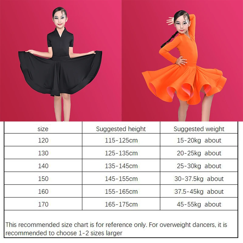 Long Short Sleeves Children Latin Dance Costume for Professional Competition Girls\' Large Swing Dress Latin Training Performance