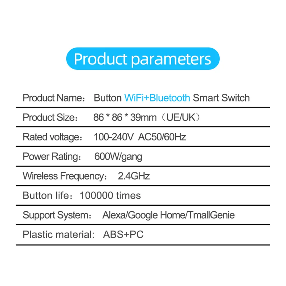 Inteligente WiFi Interruptor de Luz de Parede, Botão, Tuya App, Controle Remoto, Funciona com Alexa, Google Home, Precisa de Fio Neutro, Vida Inteligente, 220V