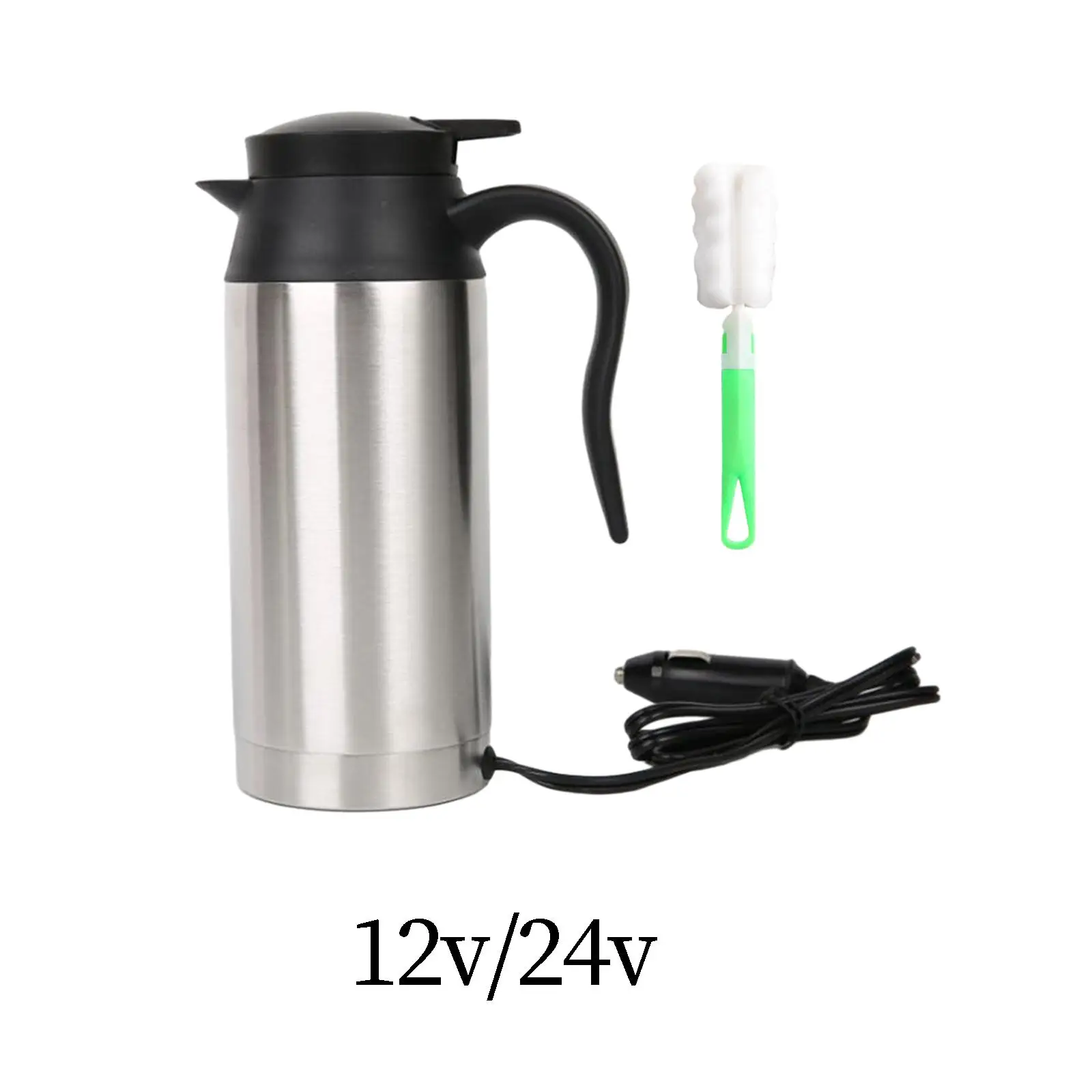 Car Heating Travel Kettle 12V 24V Electric Insulated Water Bottle 750ml Food Grade Steel Mug for Lorry Truck Drivers