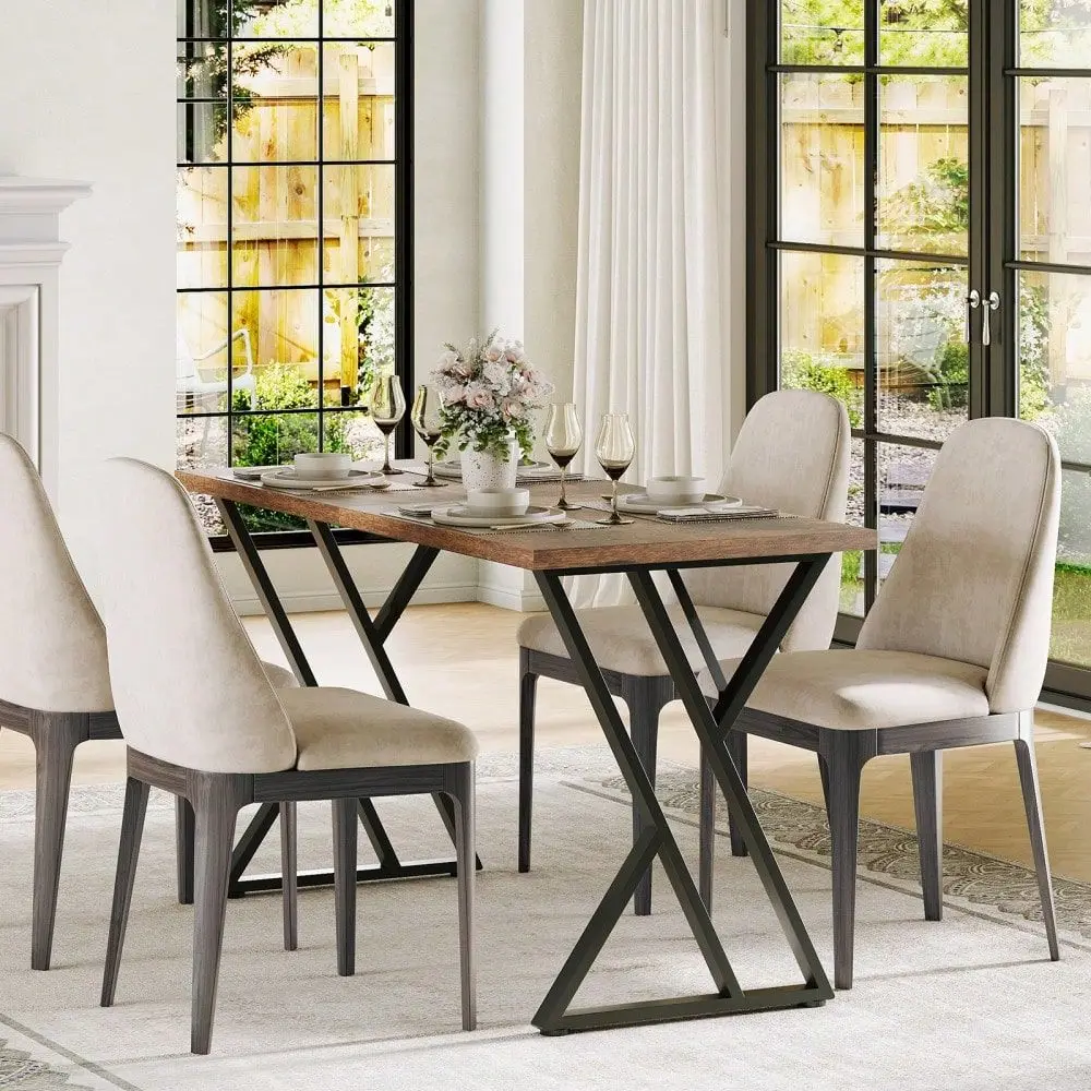 Modern Industrial Dining Table For 4 ,55 Rectangular SpaceSaving Table,Waterproof Wooden Top, Heavy Duty Metal Frame, Ergonomic