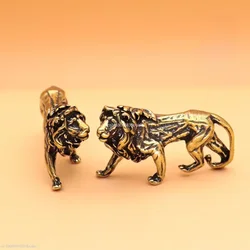 Mini Lion Casting Animal Figurine Retro Style Metal Sculpture Home Office Room Desktop Decoration Collect Ornaments Gift 3D