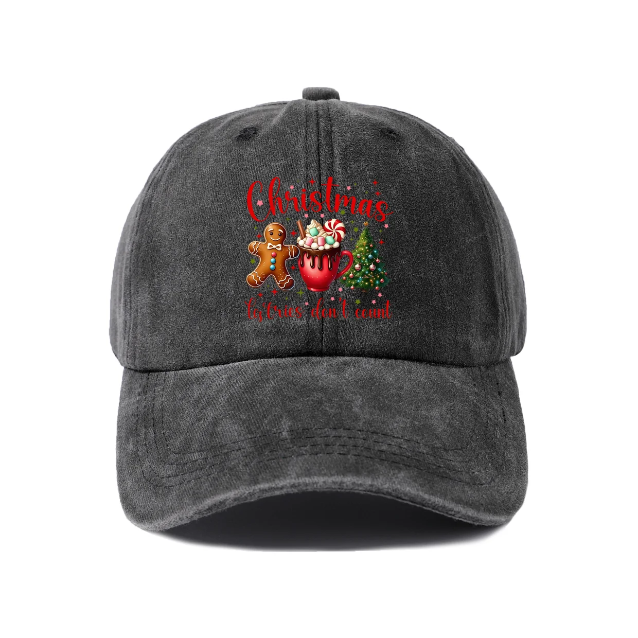 Festive Holiday Character Graphic Baseball Cap, Vintage Washed Adjustable Unisex Dad Hat, Streetwear Gift