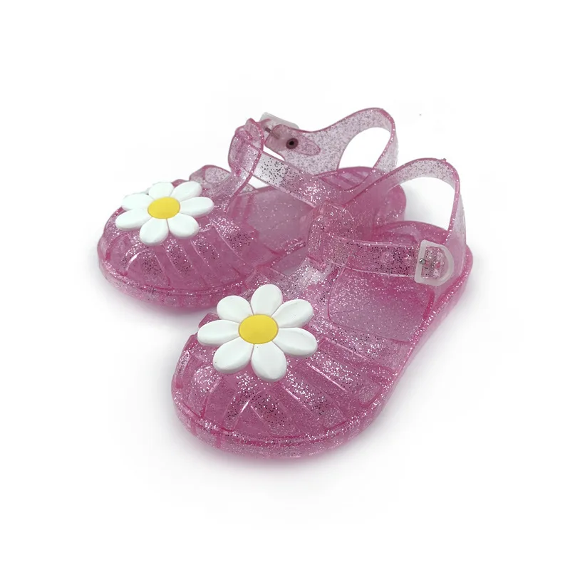 New Girls Summer Sandals Children Shoes Cubic Flower Figure Transparent Models Flat Sandals Outdoor Parent-child Kid Beach Shoes