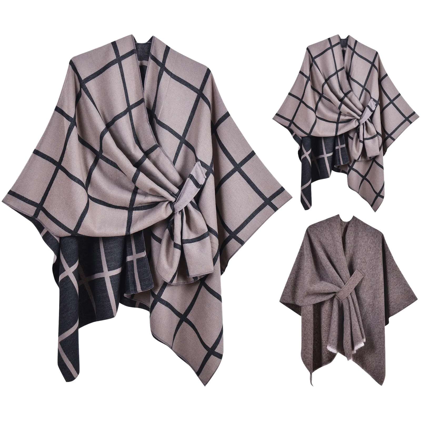 Cashmere finished women's classic PCA cape shawl spring and autumn retro cardigan winter shawl soft finished scarf 목도리