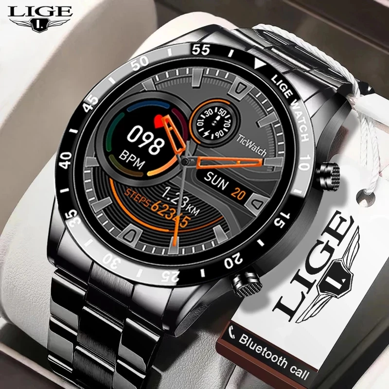

LIGE New Bluetooth Call Smart Watch Men Business Heart Rate Monitor Waterproof Sports Fitness Men Smartwatch For Android IOS+Box