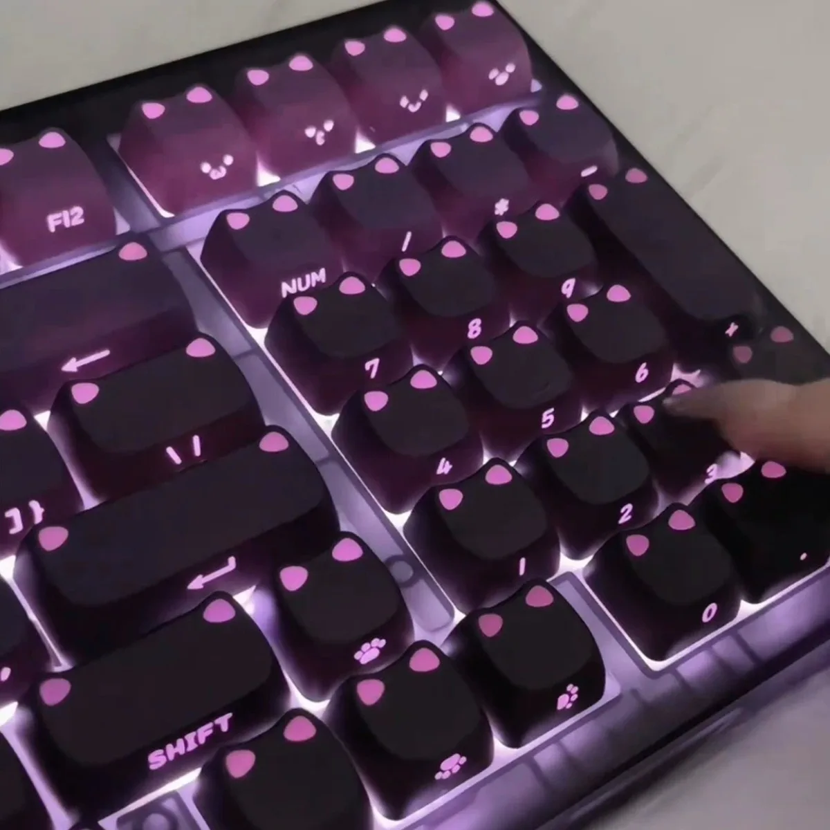Cute Cat Keycaps Costom PBT/PC Side Carving Artisan Key Caps for Mechanical Keyboard Gradient White Cartoon Gaming Accessories
