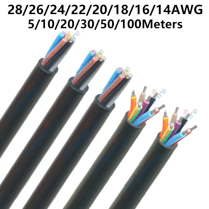 

7-жильный проводной кабель в оболочке 20, 22, 24, 26, 28, 18AWG, электрический провод, гибкий соединительный кабель 12 В для динамика, электронное управление PTZ