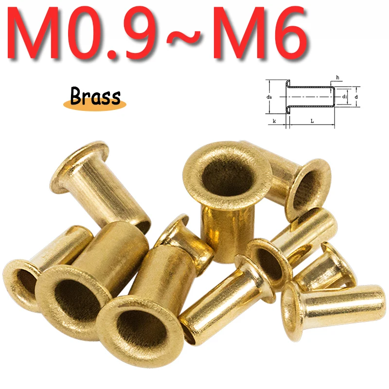 50~1000pcs Copper Through Hole Rivet Grommets M0.9 M1.3 M1.5 M1.7 M2 M2.3 M2.5 M3M3.5M4M5M6 Brass Metal Eyelets Hollow Rivet Nut
