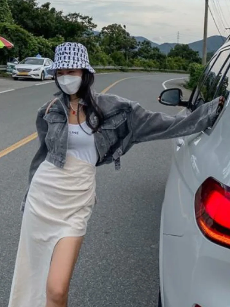 Top de Mezclilla de Cintura Alta para Mujer, Estilo Coreano, Informal, Holgado, Adelgazante, para Otoño, Ropa de Calle