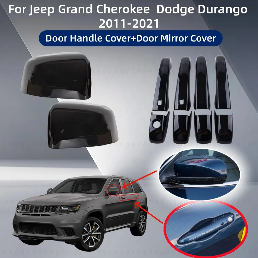 

Car Upgrade Rearview Accessories Door Handle Cover+Door Mirror Cover Trim For Jeep Grand Cherokee Dodge Durango 2011-2021