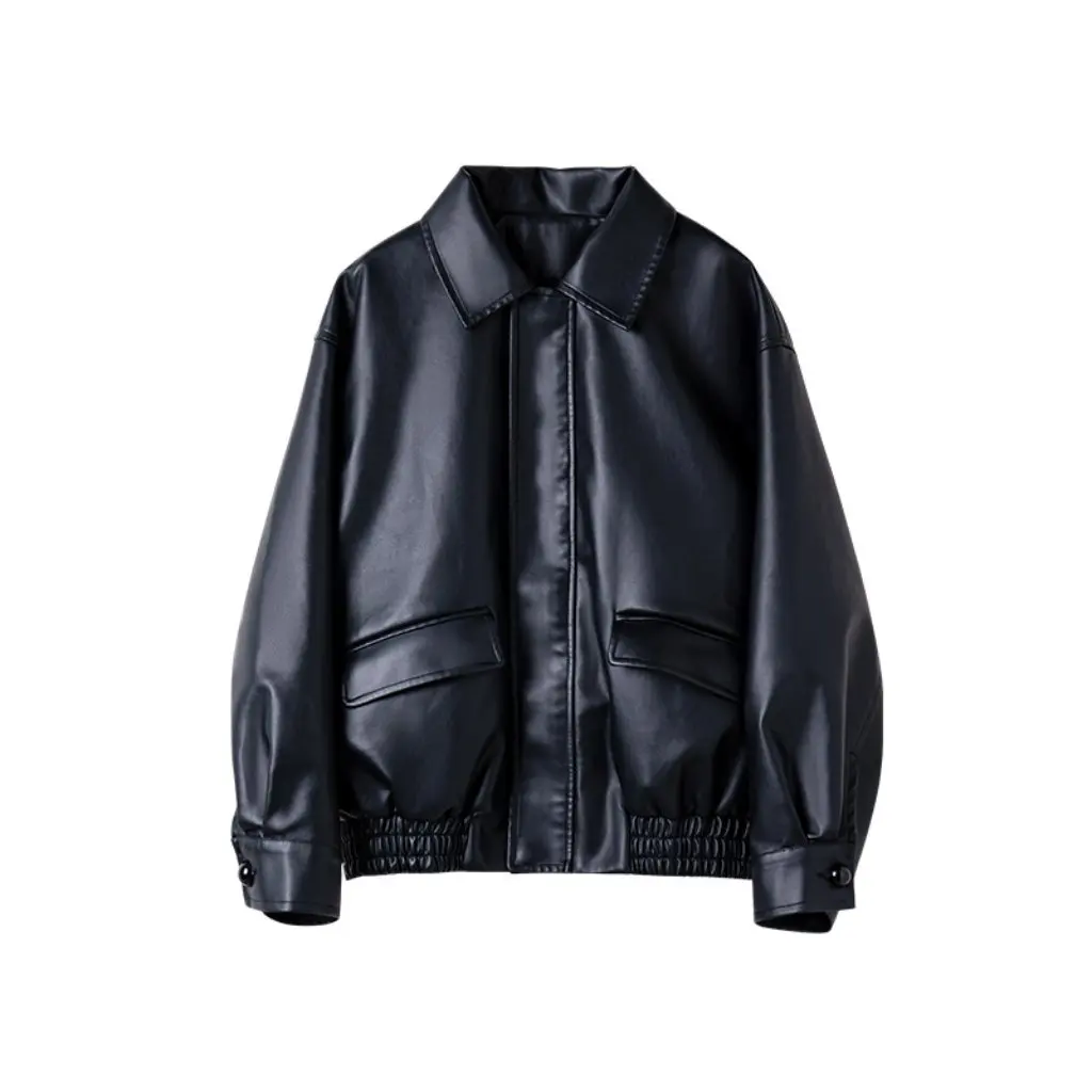 Chaqueta de cuero PU blanco y negro para mujer, solapa, moda informal, motocicleta, estilo primavera y otoño, Stock listo para fábrica