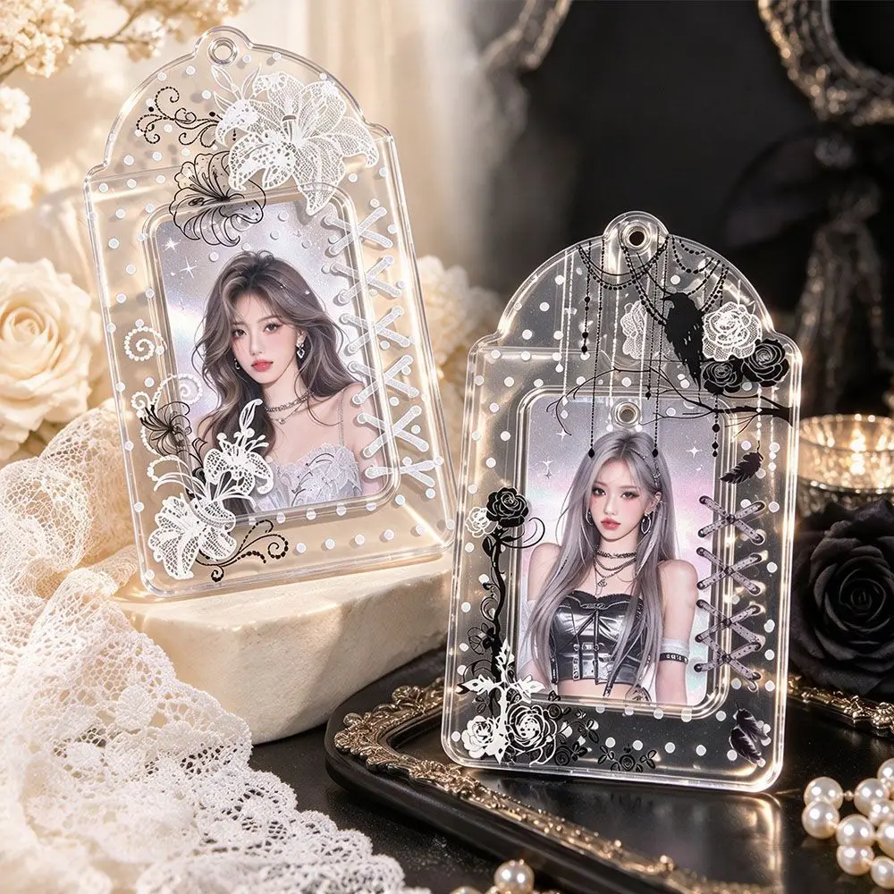 New PVC Sleeve Photocard Holder Transparent Hanging Hole Card Display Pouch Polka Dot Floral ID Protector Gifts