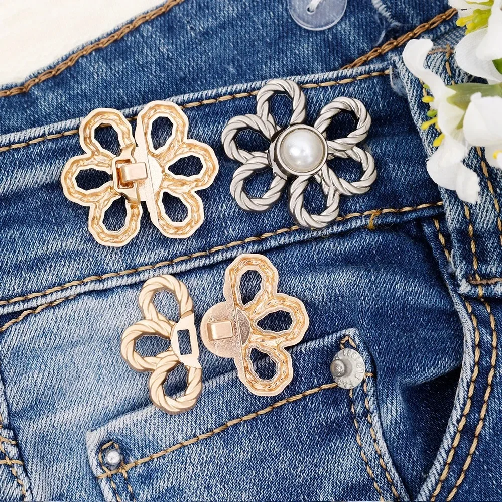 New DIY Tighten Waist Button Detachable Clip Reduce Waist Adjustable Buckle No Sewing Flower Buttons Snap Pants