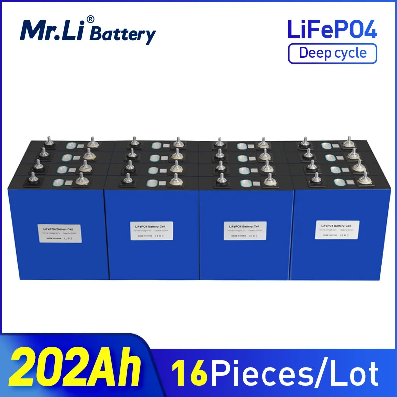 

16pcs Lifepo4 3.2V 200Ah Cells 12v 24v 48v 202Ah lithium iron phosphate battery with golf RV power tools Deep Cycle Cells