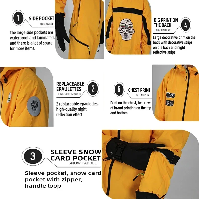 Monos de nieve cálidos para hombre y mujer, trajes de esquí de una pieza con capucha, Snowboard, ropa de montaña a prueba de viento, invierno, 2025