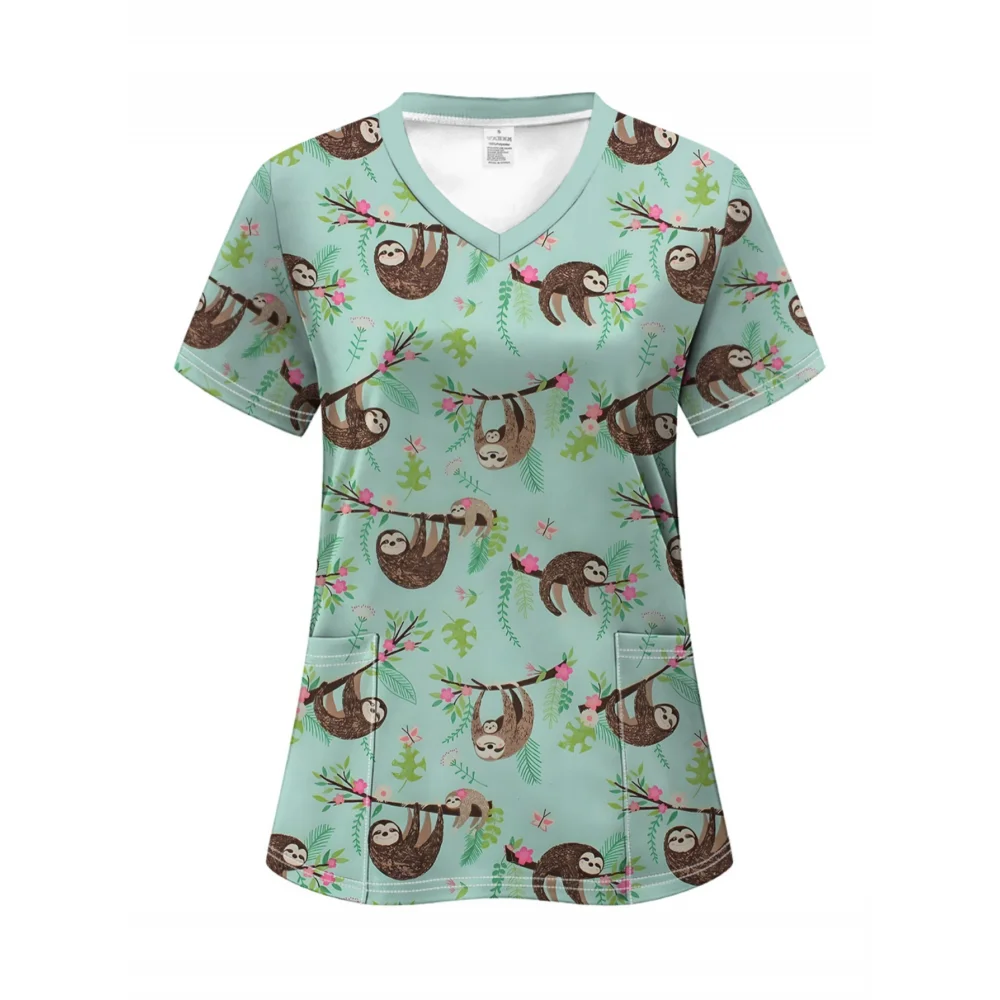 ممرضة موحدة امرأة الحيوان نمط الطباعة مريحة الطبيب البيطري فرك موحدة موضة قصيرة الأكمام مع جيب موحدة ممرضة امرأة #4