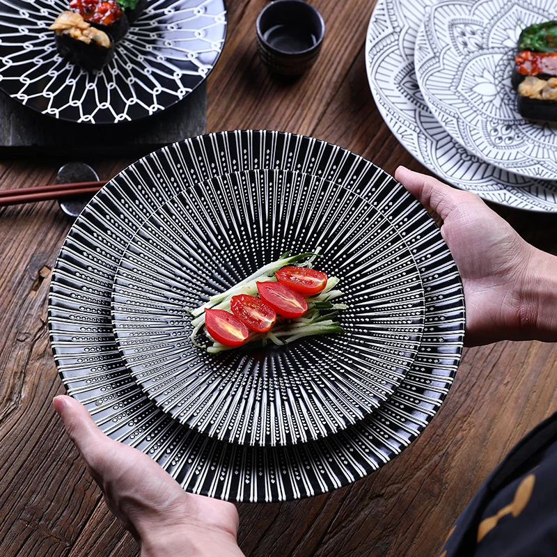 

Creative Japanese Ceramic Plates Dining Plates Western Food Plate Dining Room Salad Steak Plate Round Large Dim Sum Sushi Plates