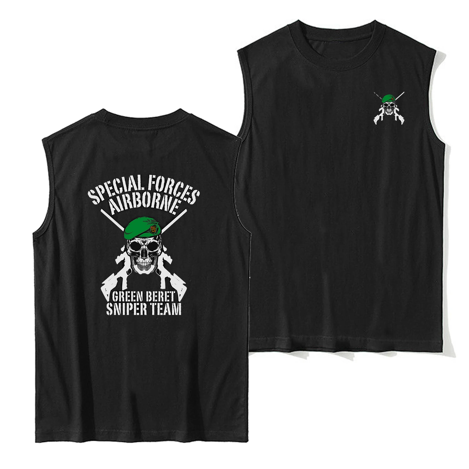 US Army Green Beret Special Forces Sniper Tanks 100% bawełna O-Neck Męska kamizelka bez rękawów T-shirt w stylu wojskowym Streetwear