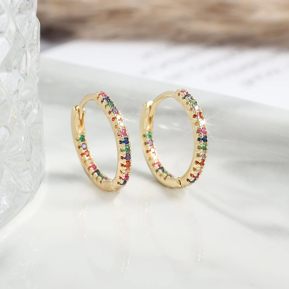 Trendy Gold Color Cubic Zirconia Round Copper Earrings For Women Metal Crystal Earring Party Everyday Jewelry image 4