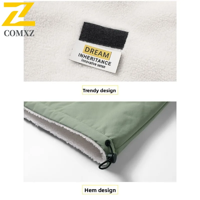 COMXZ 2025 Mens Winter Reversible Sherpa Lined Thick Hooded Cotton Jacket Fashion Casual Warm Outwear Streetwear windbreaker