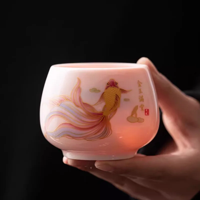 Ceramic Master Tea Cup Large Pink Clay Gongfu Tea Bowl Yixing Style Clay Teaware for Women Single Cup