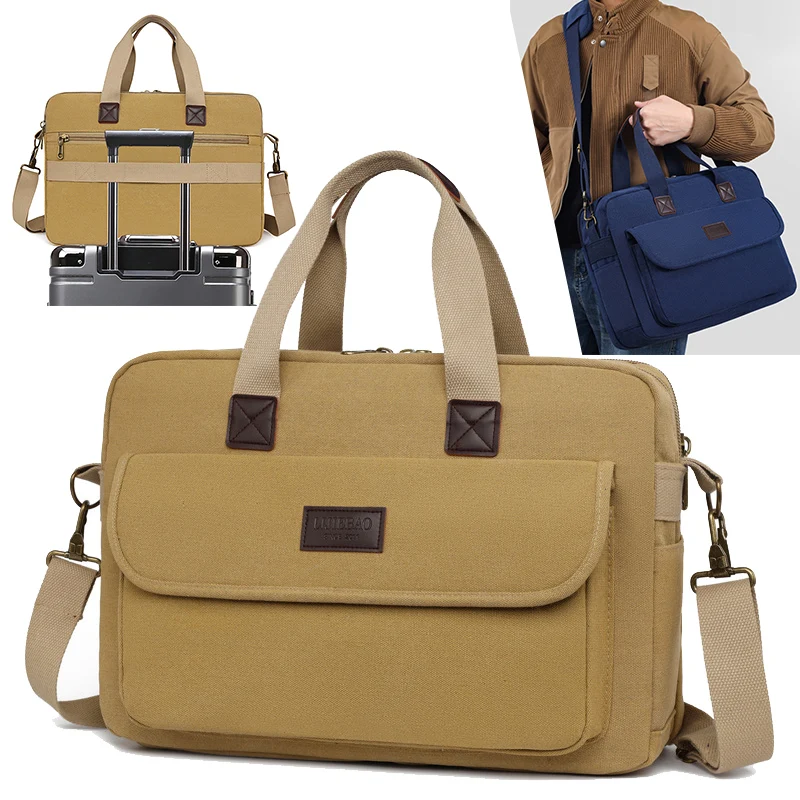 Men Canvas Messenger Bags Large Capacity Crossbody Shoulder Bag Multifunctional 15.6 Inch Laptop Briefcases Business Travel Pack