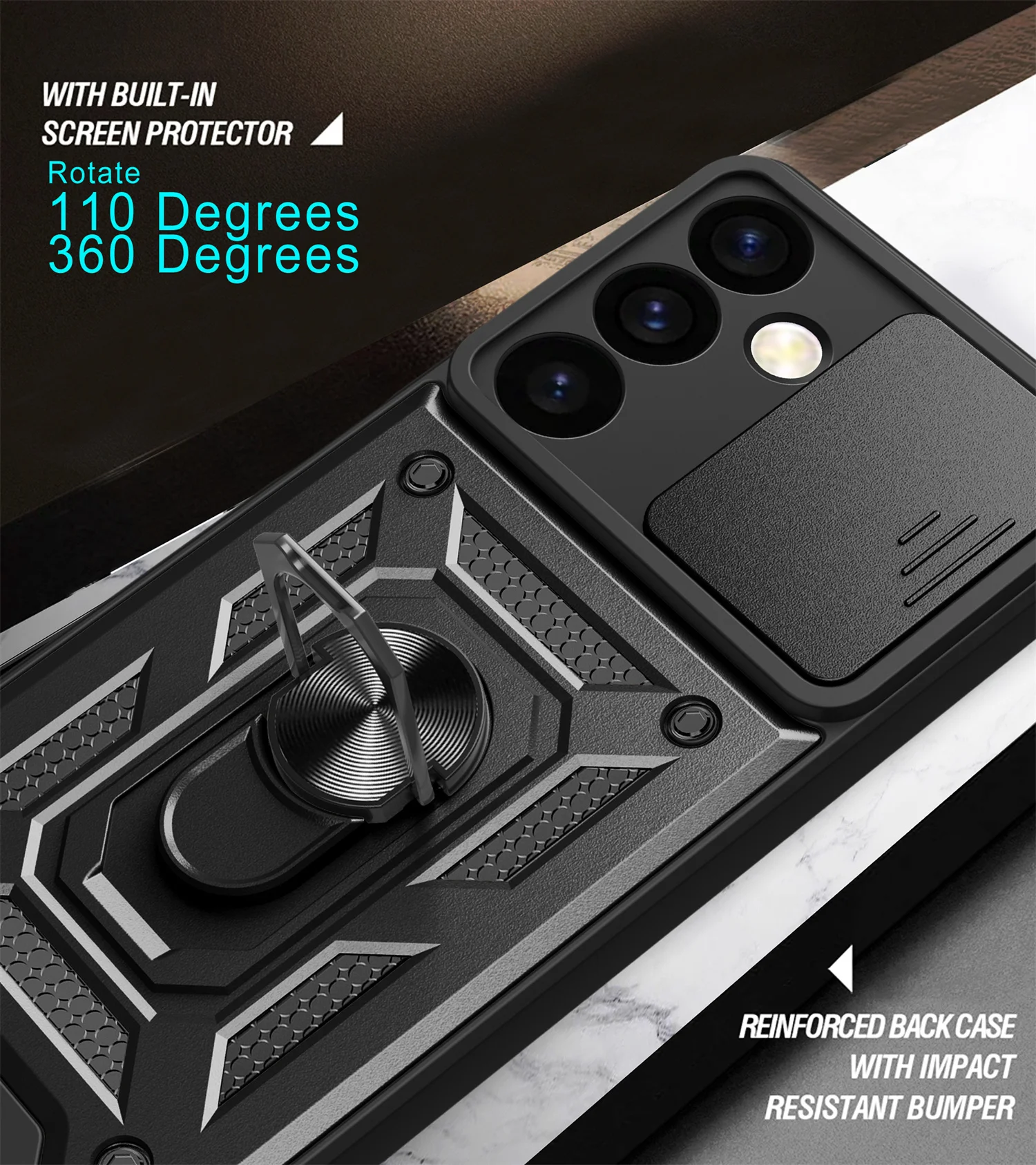 حافظة حماية للكاميرا مقاومة للصدمات لهاتف سامسونج S24 بلس، حامل مغناطيسي للسيارة، حامل حلقي، واقي كاميرا Galaxy S24 Plus