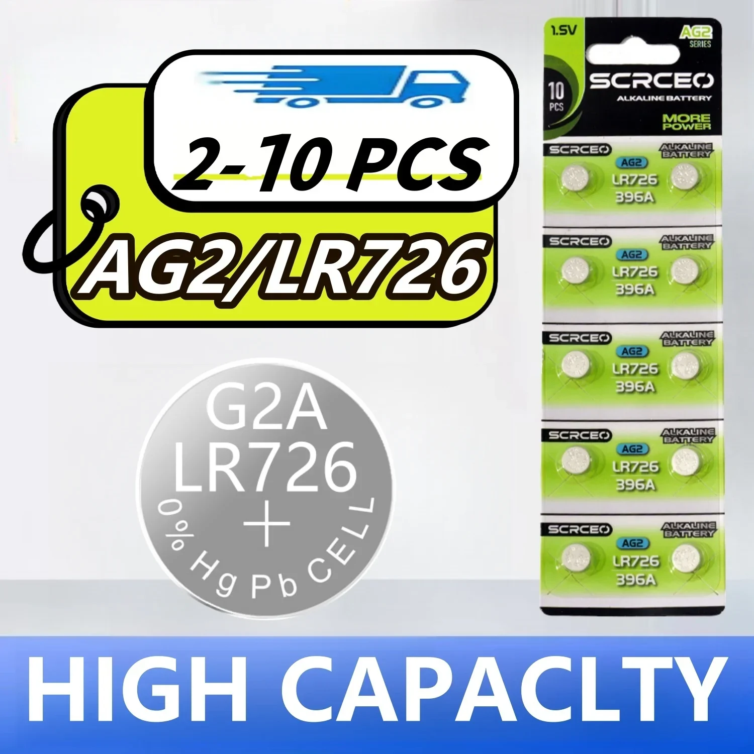 

High Capacity 2-10PCS AG2 Coin Battery LR726 396 Button Cell Alkaline Battery 1.55V SR726SW CX59 396A LR726 397 for Watches Toys