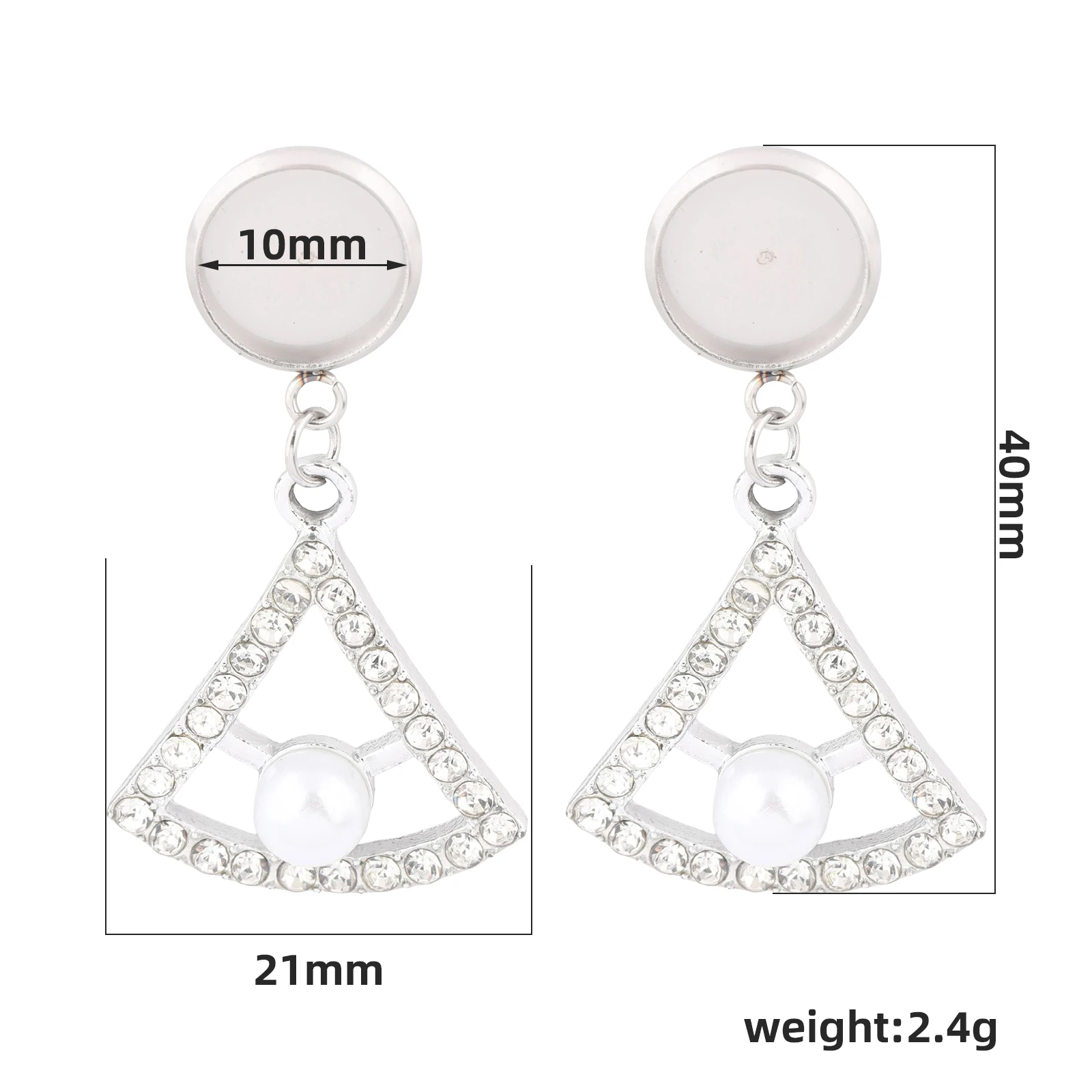 10pcs Stainless Steel Fit 10mm Cabochon Earring Base Blanks Studs With Triangle Pearl Crystal Charms Diy Jewelry Making Kits