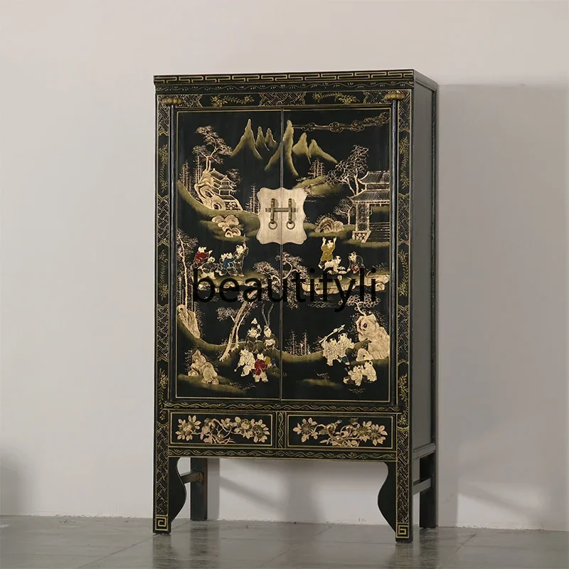 

Neoclassical furniture Chinese wardrobe solid wood door decoration elm antique gold-painted decorative cabinet