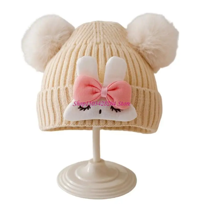 

Elastic Crochet Hat with Pompoms Rabbit Design for Infant Toddler 0-24 Month