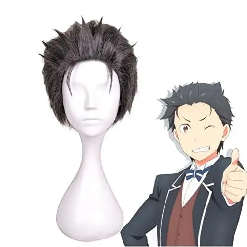 Re:Life in a diffet world from zero Cosplay Wig Natsuki Subaru Emilia Cosplay Wig Straight Synthetic Hair for Adult Men Women