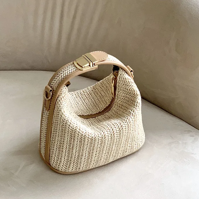 Borsa di paglia coreana per borse a tracolla da donna borse da spiaggia tessute bohémien piccole borse a tracolla femminili estive borse Casual Beige