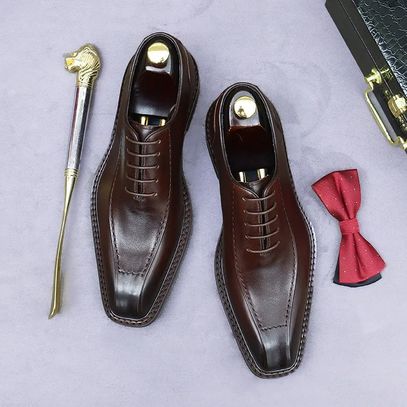 

Genuine Leather Men Dress Shoes Oxford Business Formal Shoes Wedding Groom British Style