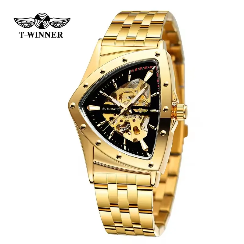 WINNER 395S Men's Mechanical Watch Fashion Business Gold Luxury Brand Waterproof Triangle Skeleton Men's Automatic Watches Reloj
