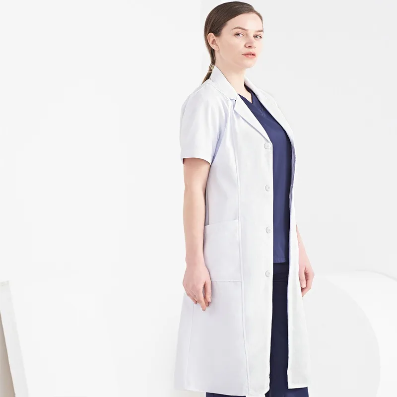 Nightingale-Bata blanca de manga corta para hombre y mujer, monos de enfermera para médico en general, bata fina para laboratorio químico de Hospital, Verano