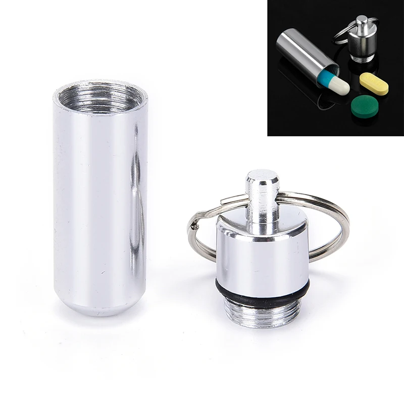 Medicine Bottle Keychain Case Container Waterproof Holder Aluminum Drug Pill Box,