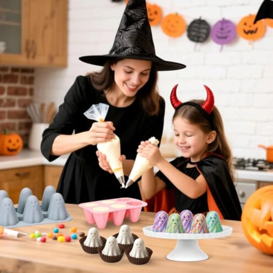 2 قطعة قوالب السيليكون هالوين ثلاثية الأبعاد شبح قالب من السيليكون للأغذية غير عصا لطيف شبح كعكة قالب البوب ل هلام الشوكولاته الحلوى Gumm